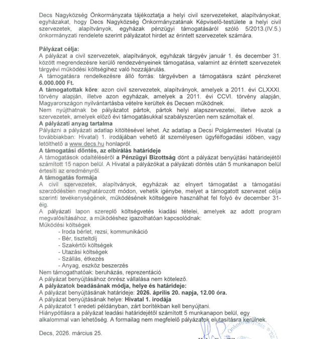 Pályázati felhívás