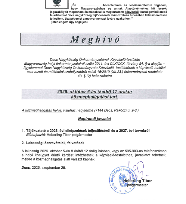 Meghívó közmeghallgatásra