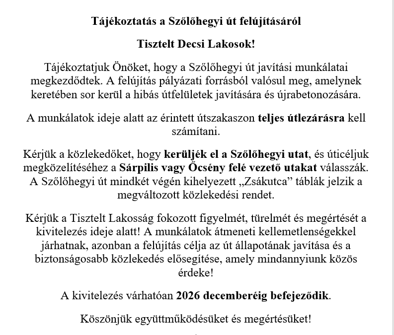 Tájékoztatás